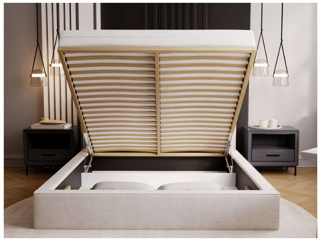 Letto imbottito in velluto color crema