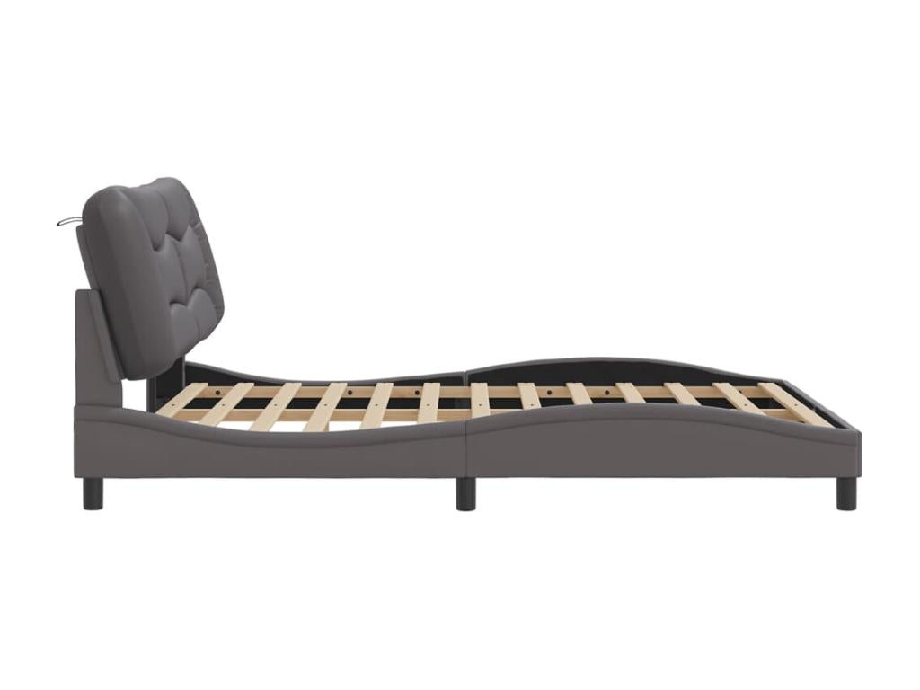 Struttura letto in similpelle grigia con testiera, 160 x 200 cm