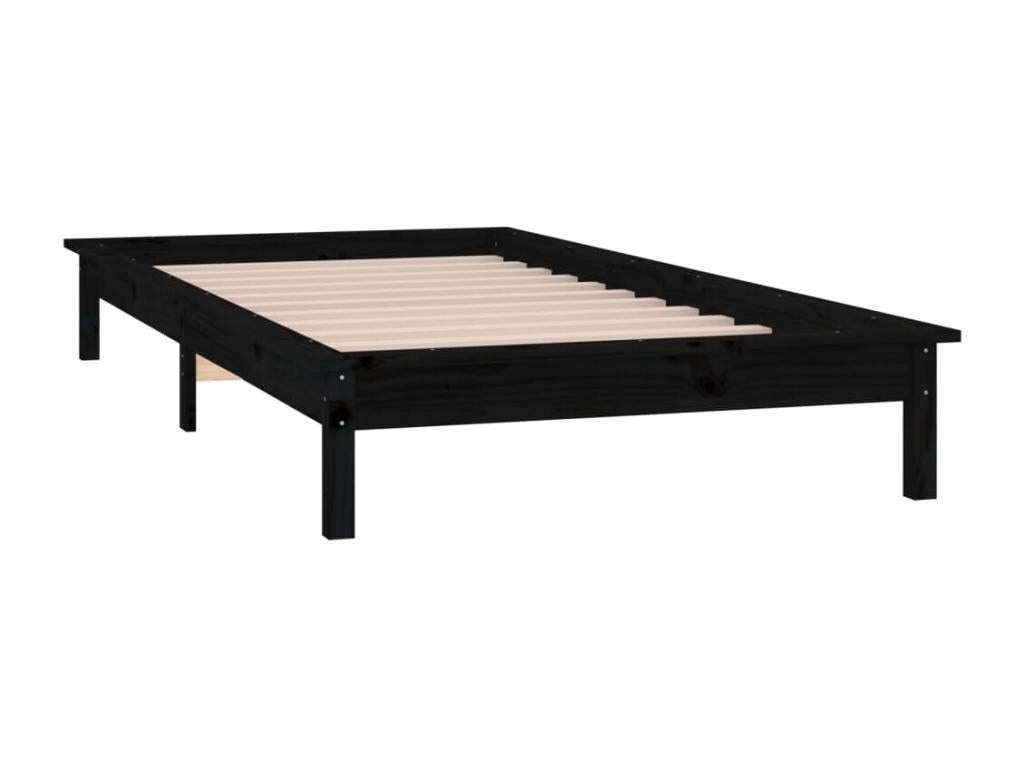 Struttura letto in legno massello nero a LED, 90 x 200 cm