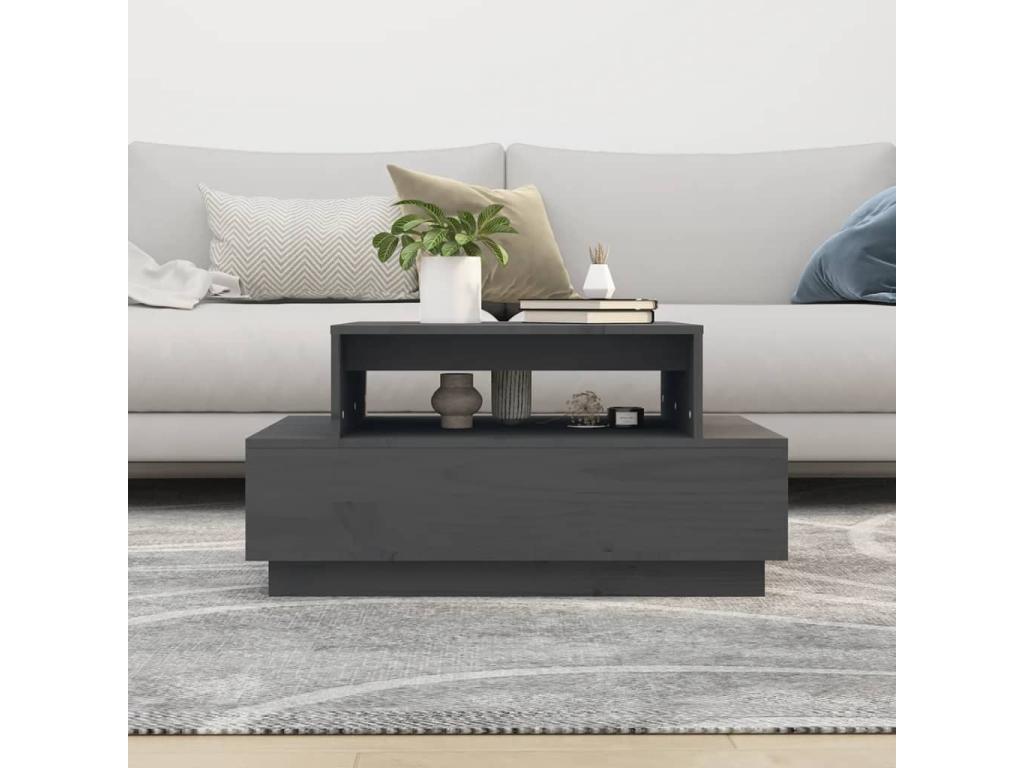 Tavolino da caffè in legno massello grigio, 80 x 55 x 40,5 cm