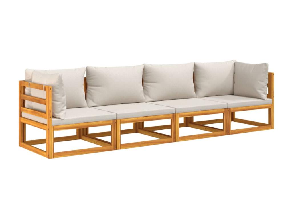 Set di mobili da esterno in legno massello marrone da 4 pezzi con cuscini