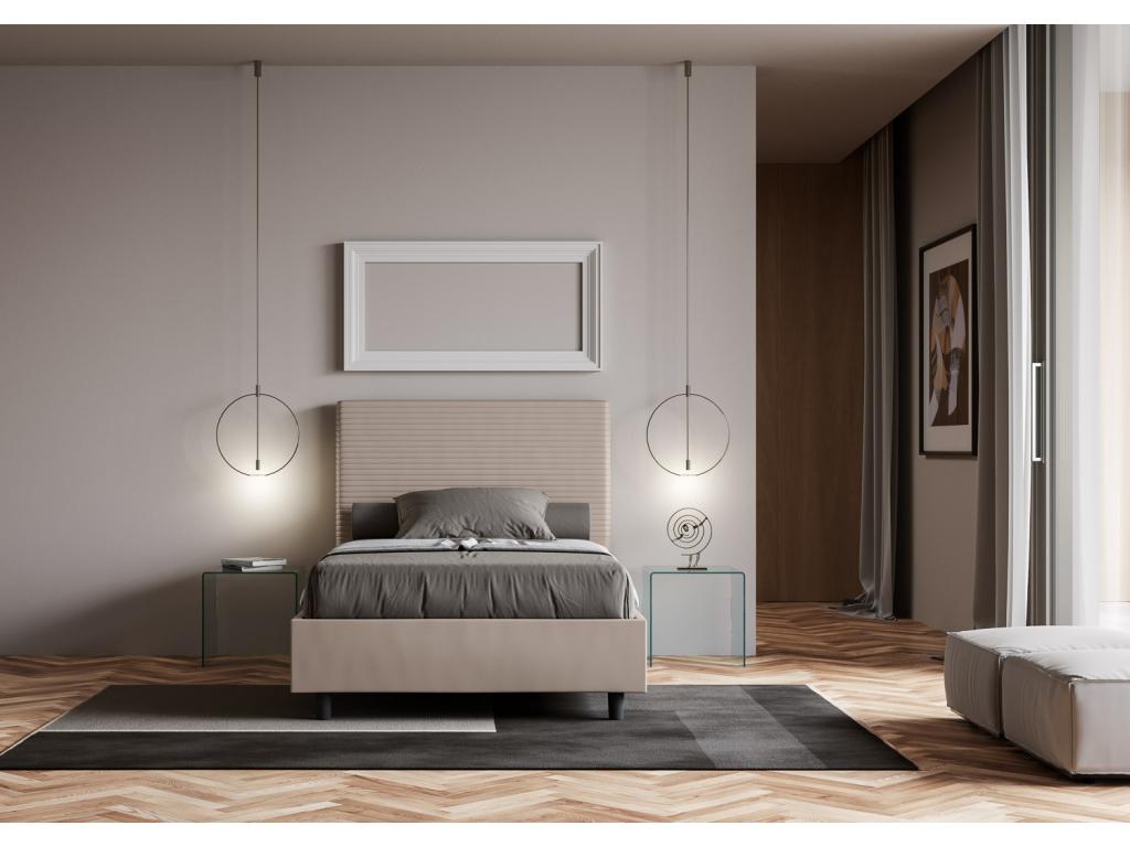 Base per letto imbottita in similpelle color tortora