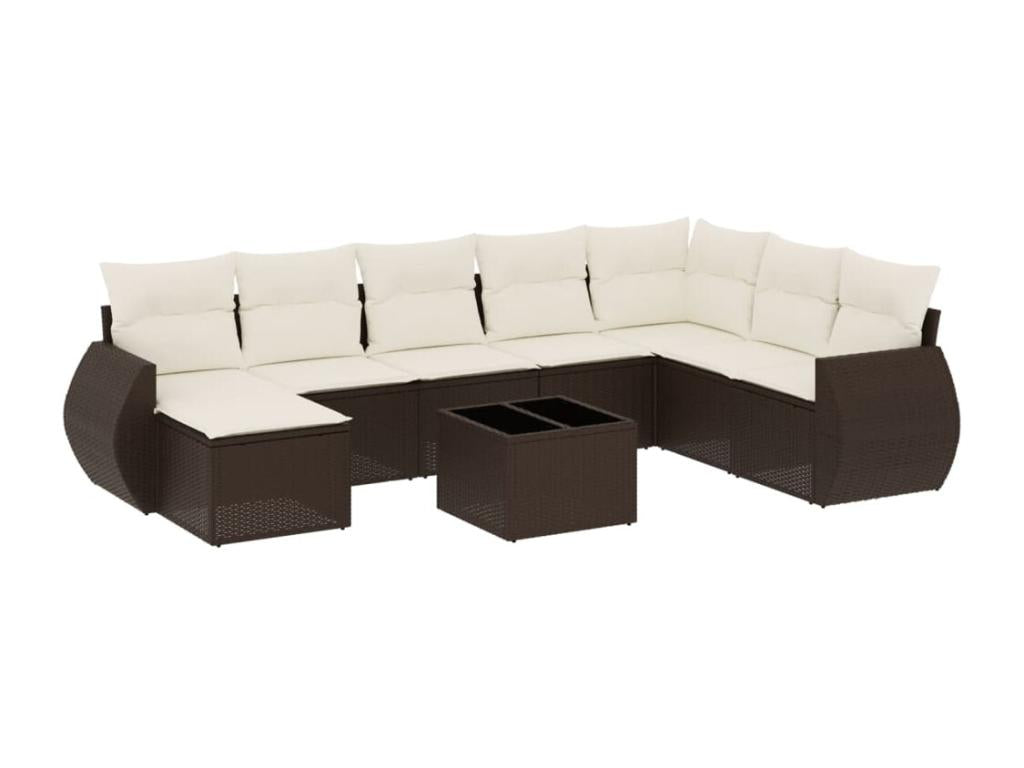 Set di mobili da esterno in resina intrecciata marrone da 9 pezzi con cuscini