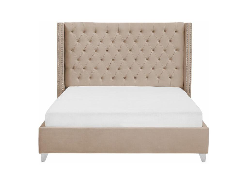Letto in velluto beige trapuntato
