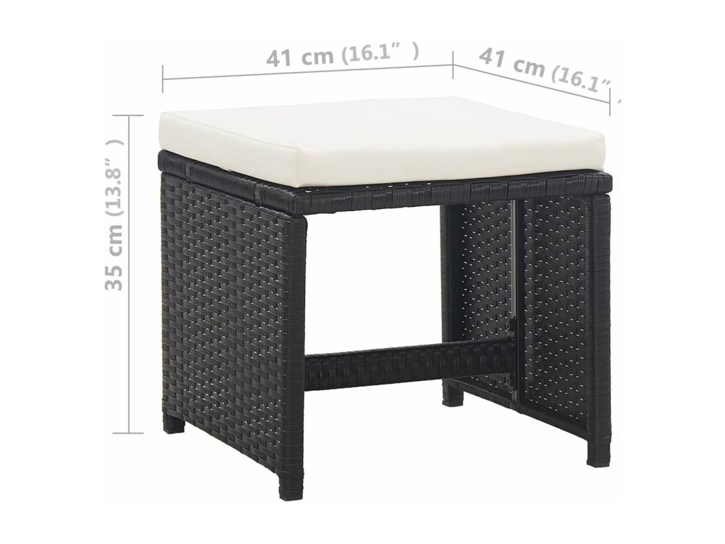 Set di mobili da esterno in resina intrecciata nera da 5 pezzi