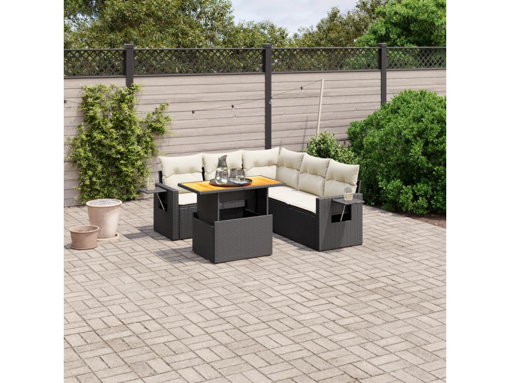 Set di mobili da esterno in resina intrecciata nera da 6 pezzi con cuscini