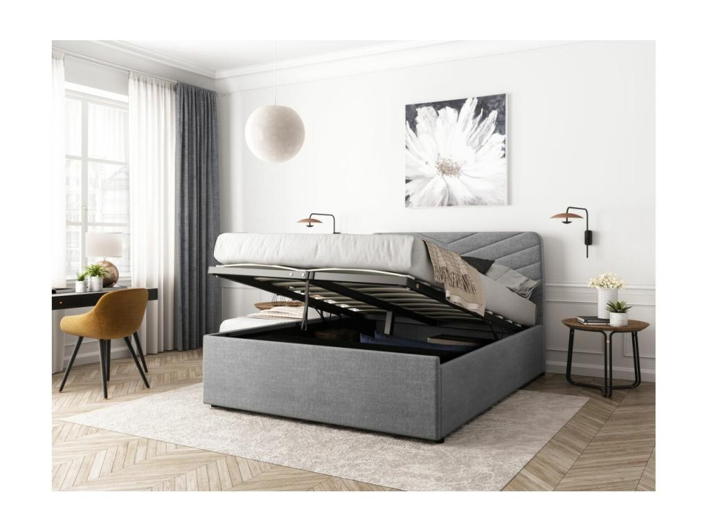 Struttura letto in tessuto grigio con testiera, 140 x 190 cm