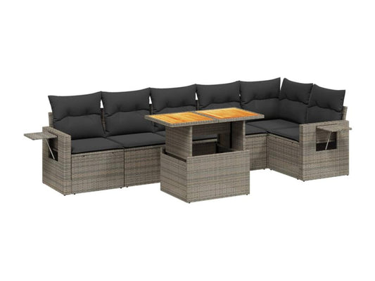 Set di mobili da esterno in resina intrecciata grigia da 7 pezzi con cuscini