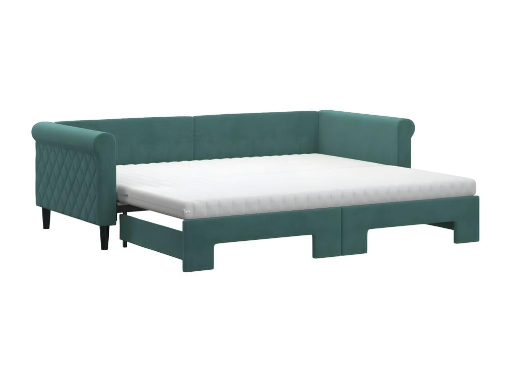 Letto in velluto verde, 90 x 200 cm