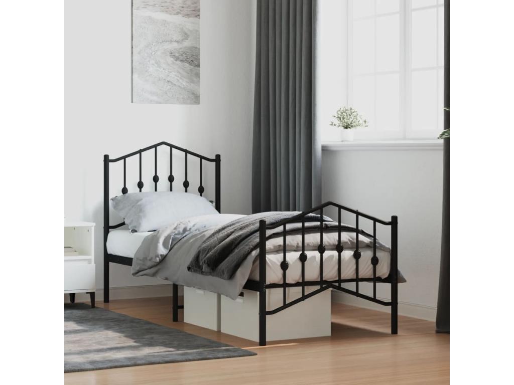 Struttura letto in metallo nero con testiera, 75 x 190 cm