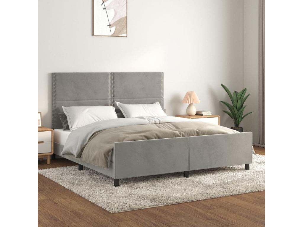 Struttura letto in velluto grigio con testiera, 160 x 200 cm