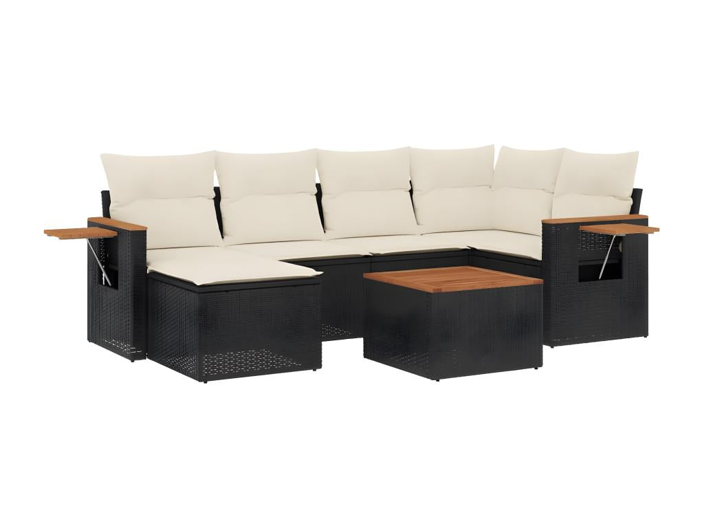 Set di mobili da esterno in resina intrecciata nera da 7 pezzi con cuscini