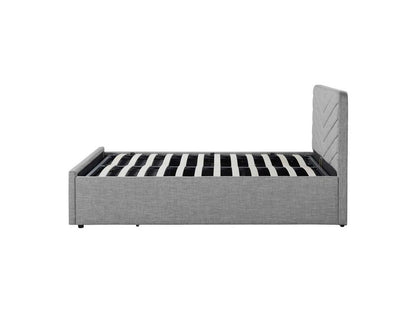 Struttura letto in tessuto grigio con testiera, 140 x 190 cm