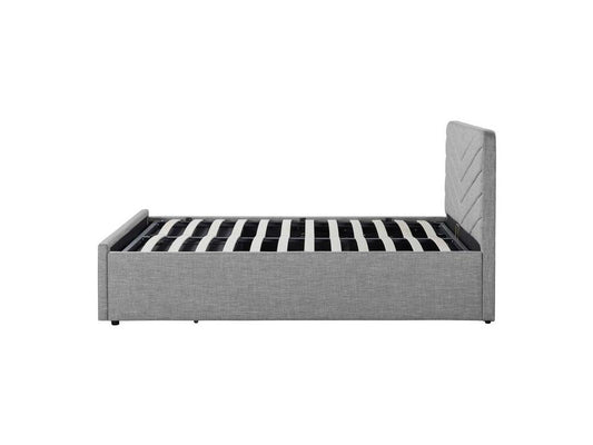 Struttura letto in tessuto grigio con testiera, 140 x 190 cm