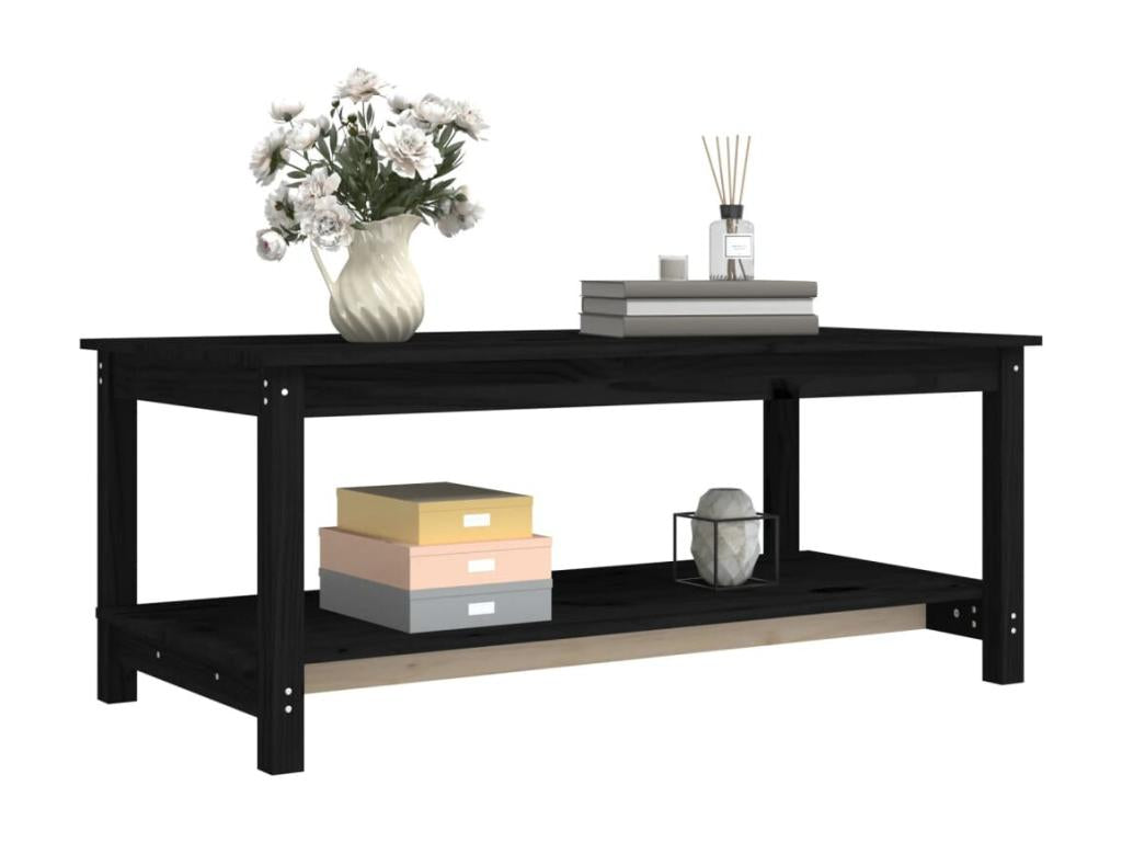 Tavolino da caffè in legno massello nero, 110 x 55 x 45 cm