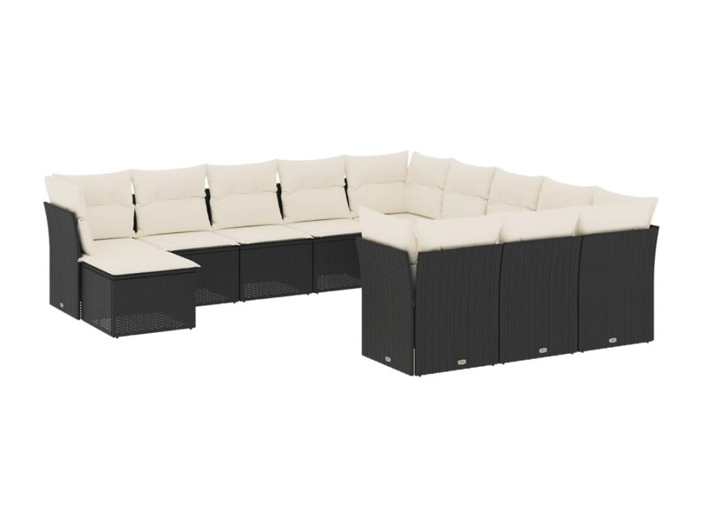 Set di mobili da esterno in resina intrecciata nera da 12 pezzi con cuscini