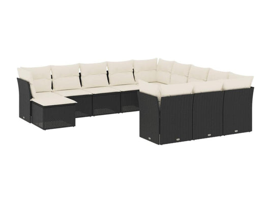 Set di mobili da esterno in resina intrecciata nera da 12 pezzi con cuscini
