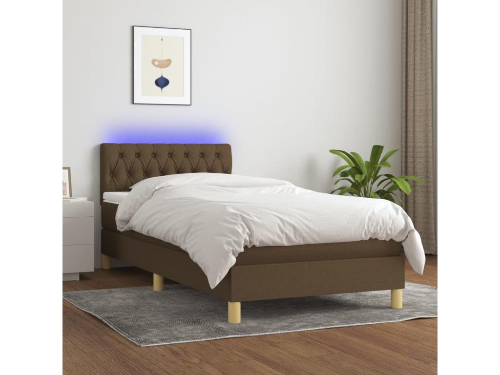 Base per letto in tessuto marrone a LED, 100 x 200 cm