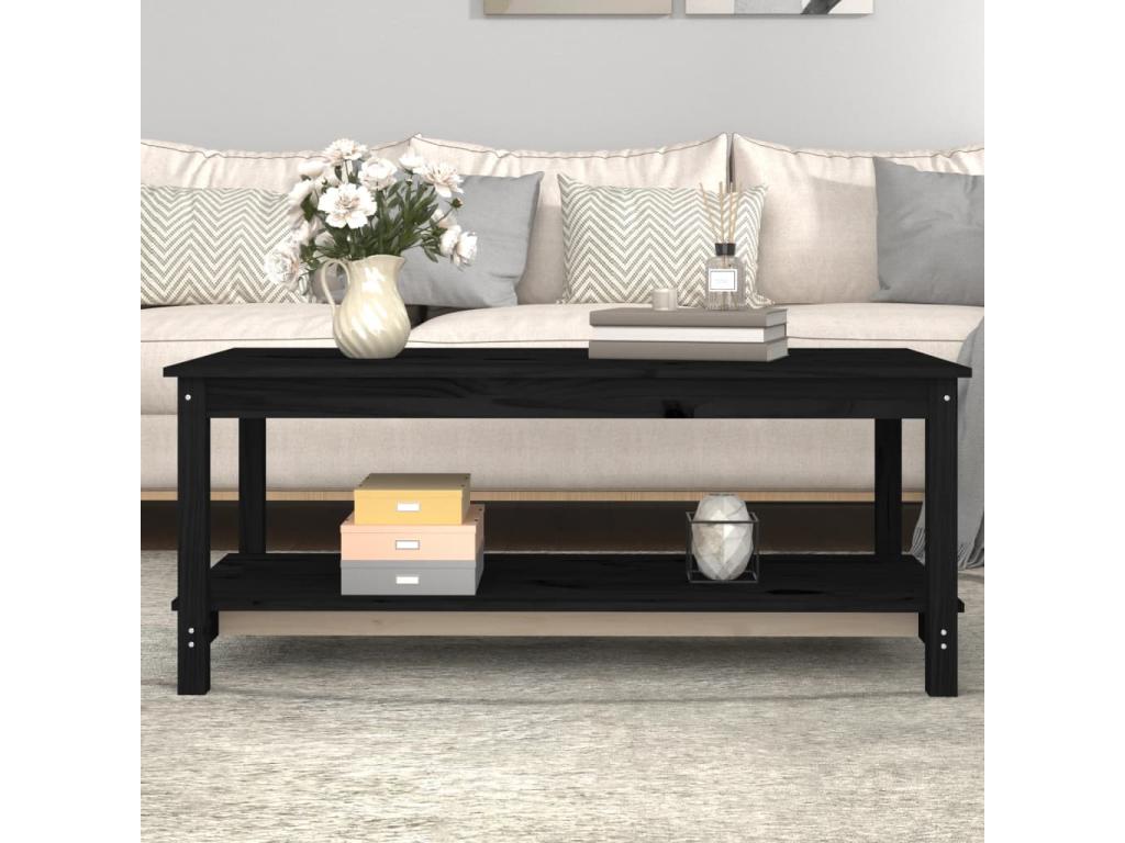 Tavolino da caffè in legno massello nero, 110 x 55 x 45 cm