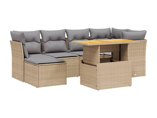 Set di mobili da esterno in resina intrecciata beige da 7 pezzi con cuscini