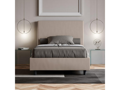 Base per letto imbottita in similpelle color tortora