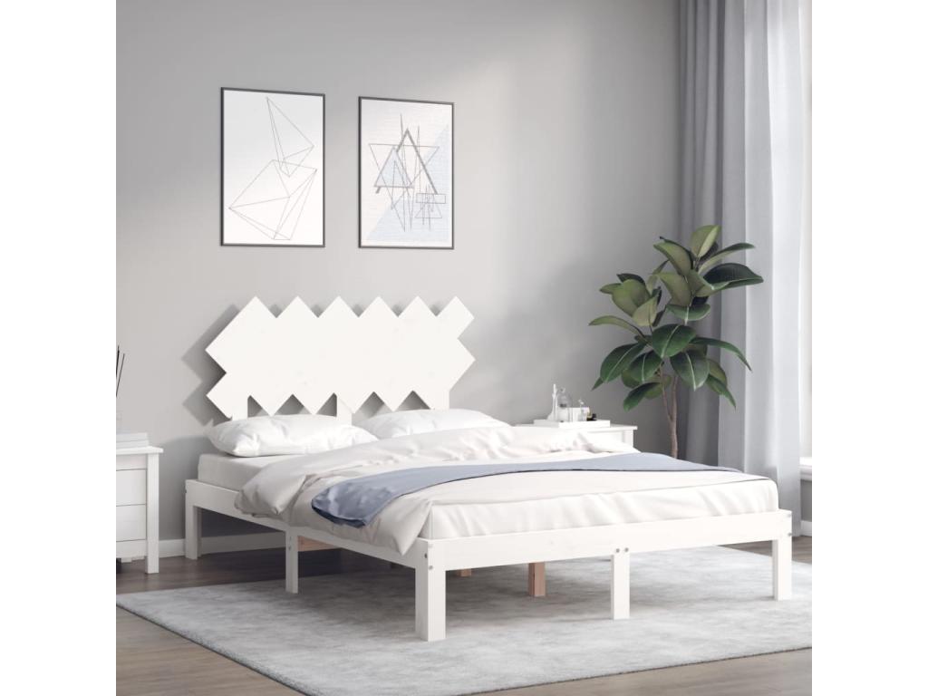 Struttura letto in legno massello bianco con testiera, 120 x 200 cm