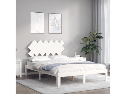 Struttura letto in legno massello bianco con testiera, 120 x 200 cm
