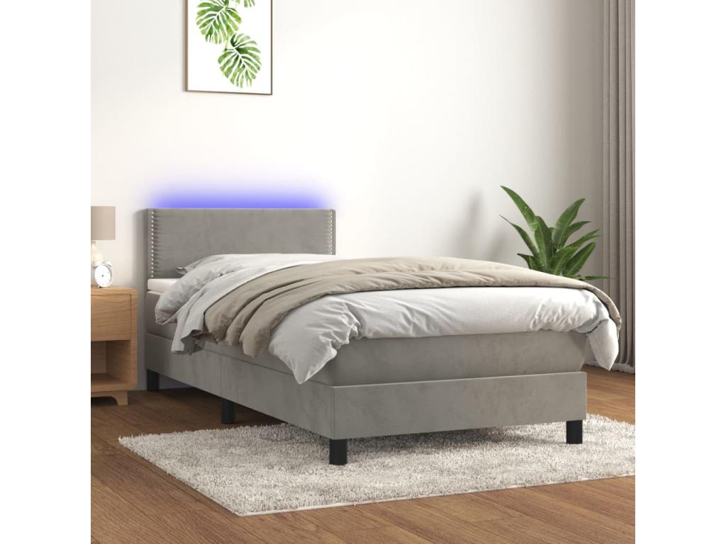 Base per letto in velluto grigio a LED, 100 x 200 cm