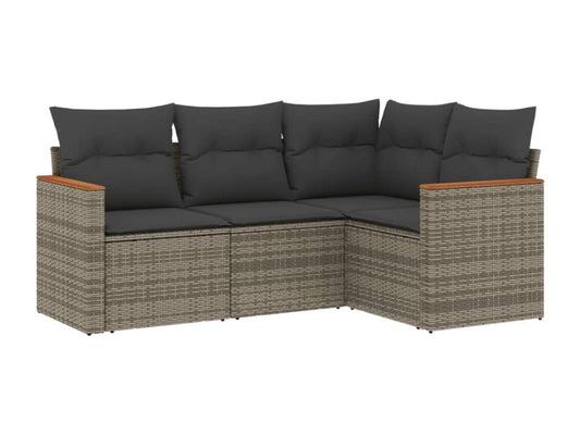 Set di mobili da esterno in resina intrecciata grigia da 4 pezzi con cuscini