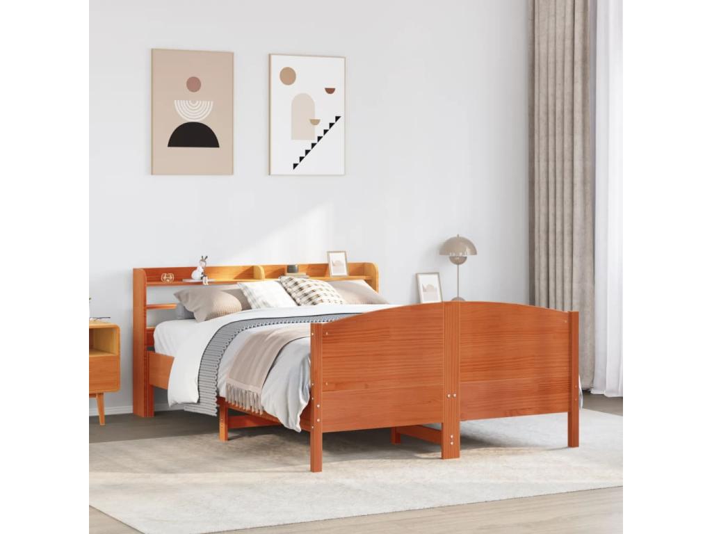 Struttura letto in legno massello di pino marrone, 135 x 190 cm