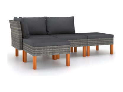 Set di mobili da esterno in resina intrecciata grigia da 4 pezzi con cuscini