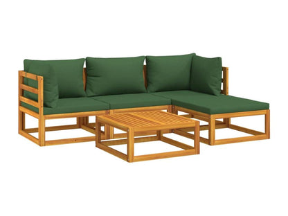 Set di mobili da esterno in legno massello marrone da 5 pezzi con cuscini