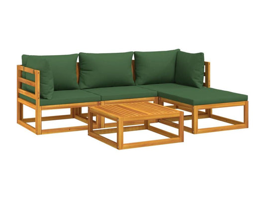 Set di mobili da esterno in legno massello marrone da 5 pezzi con cuscini