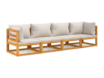 Set di mobili da esterno in legno massello marrone da 4 pezzi con cuscini