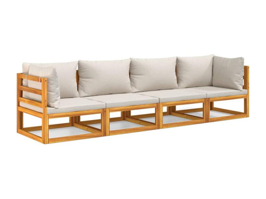 Set di mobili da esterno in legno massello marrone da 4 pezzi con cuscini