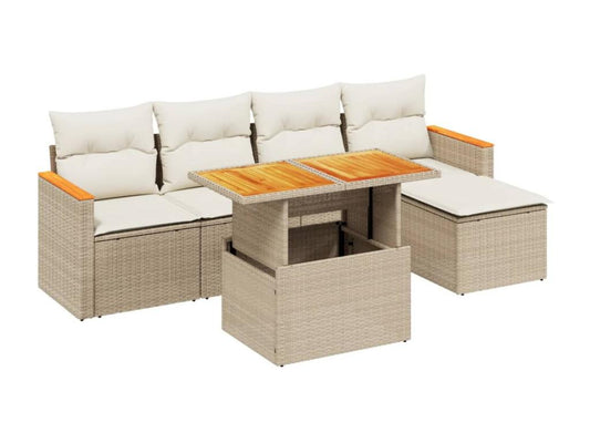 Set di mobili da esterno in resina intrecciata beige da 6 pezzi con cuscini