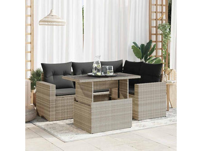 Set di mobili da esterno in resina intrecciata grigia da 5 pezzi con cuscini