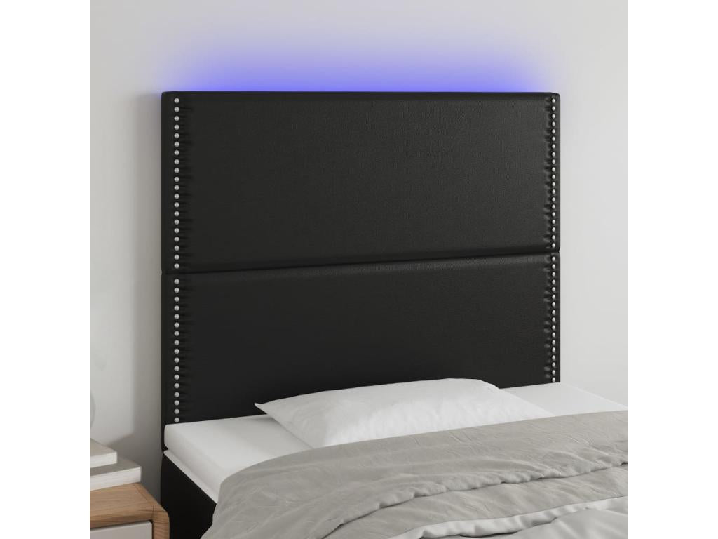 Testiera LED in similpelle nera, 90 x 5 x 118/128 cm