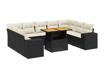 Set di mobili da esterno in resina intrecciata nera da 10 pezzi con cuscini