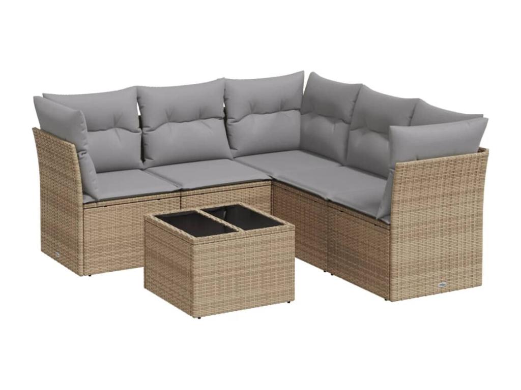 Set di mobili da esterno in resina intrecciata beige da 6 pezzi con cuscini