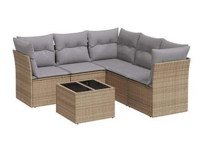 Set di mobili da esterno in resina intrecciata beige da 6 pezzi con cuscini