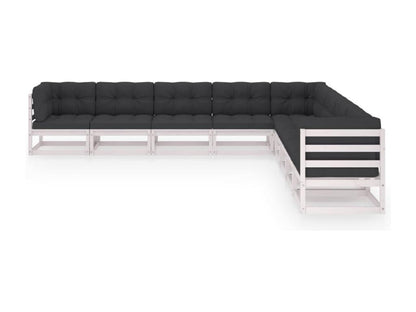 Set di mobili da esterno in legno massello di pino bianco da 9 pezzi con cuscini