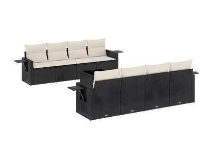 Set di mobili da esterno in resina intrecciata nera da 9 pezzi con cuscini