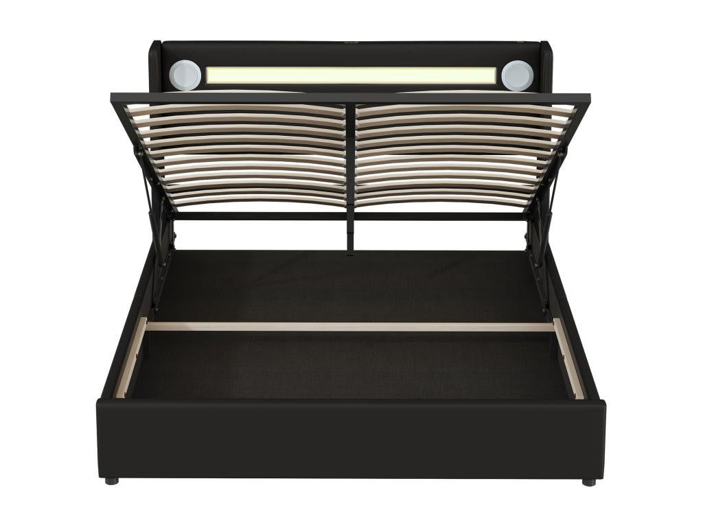 Base per letto imbottita in similpelle nera con LED, 160 x 200 cm