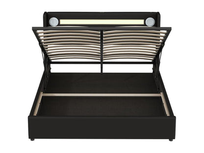 Base per letto imbottita in similpelle nera con LED, 160 x 200 cm