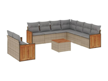 Set di mobili da esterno in resina intrecciata beige da 10 pezzi con cuscini