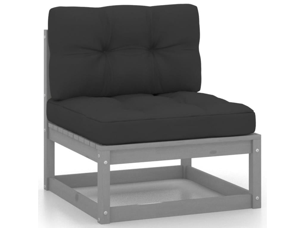 Set di mobili da esterno in legno massello di pino grigio da 5 pezzi con cuscini