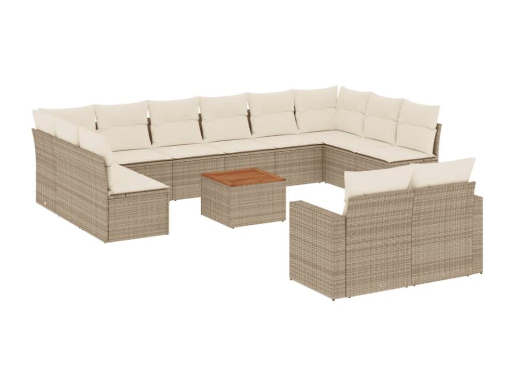 Set di mobili da esterno in resina intrecciata beige da 13 pezzi con cuscini