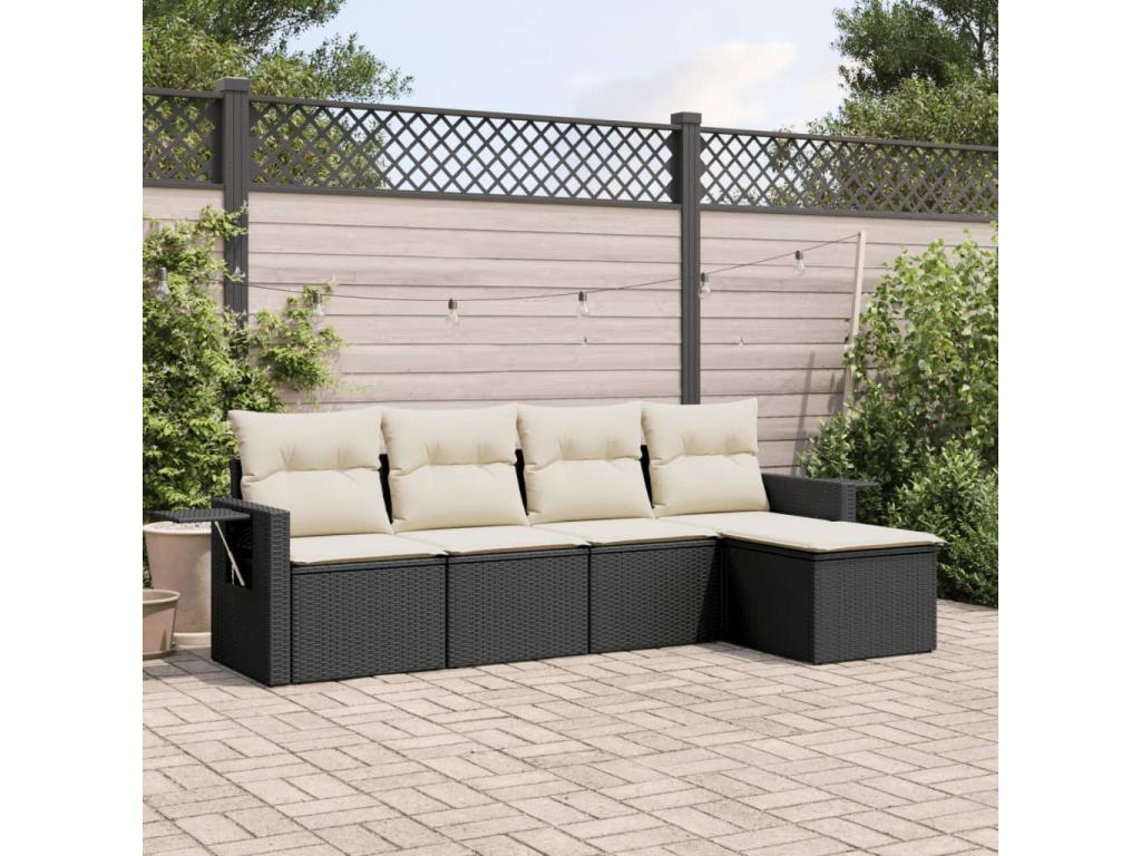 Set di mobili da esterno in resina intrecciata nera da 5 pezzi con cuscini