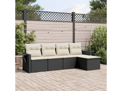 Set di mobili da esterno in resina intrecciata nera da 5 pezzi con cuscini